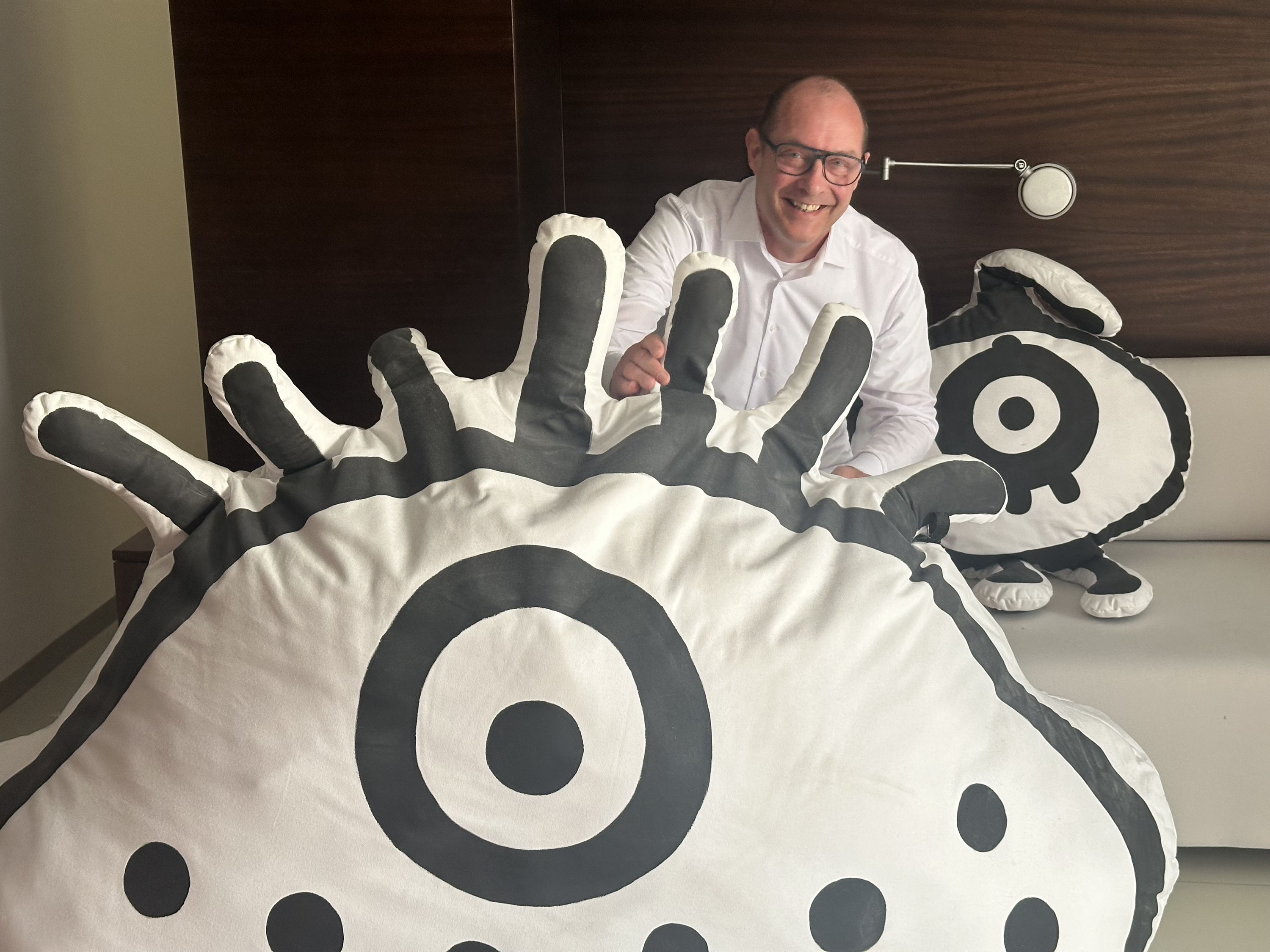 Henning and his collection of stage decorations, created by Steff Stefanidad.